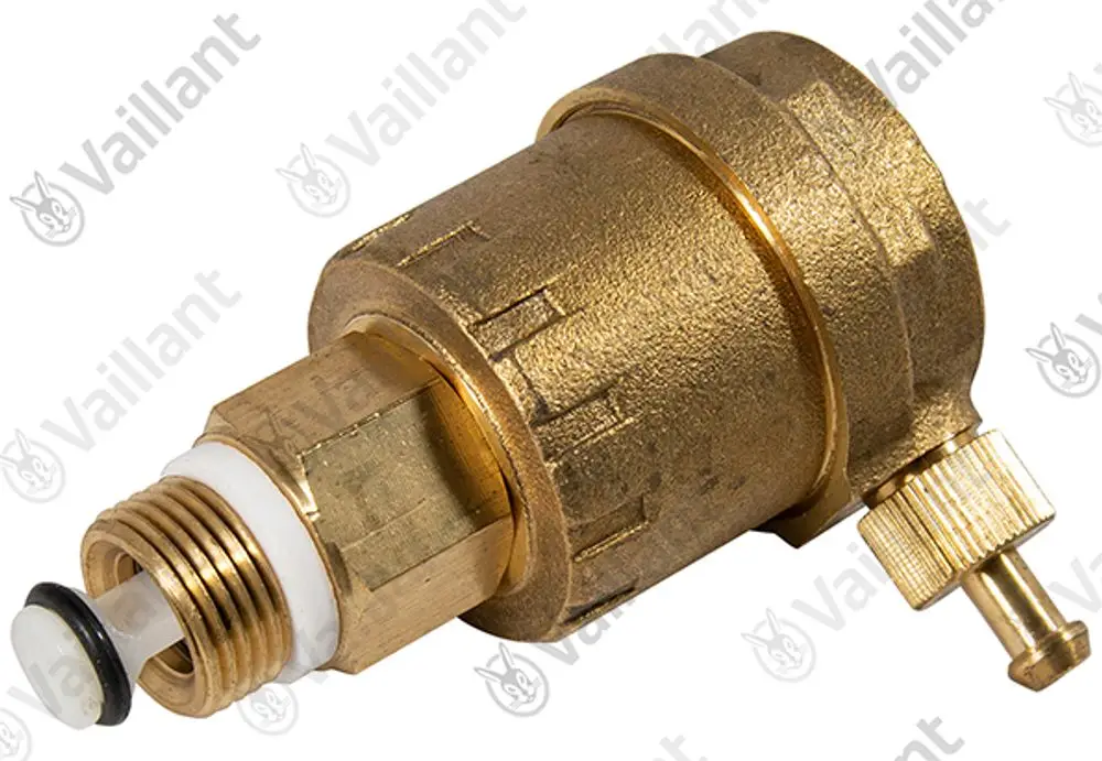 Vaillant Schnellentlüfter aus Messing mit Gewindeanschluss und Entlüftungsventil. Das Produkt dient zur Luftentfernung aus Heizungsanlagen.